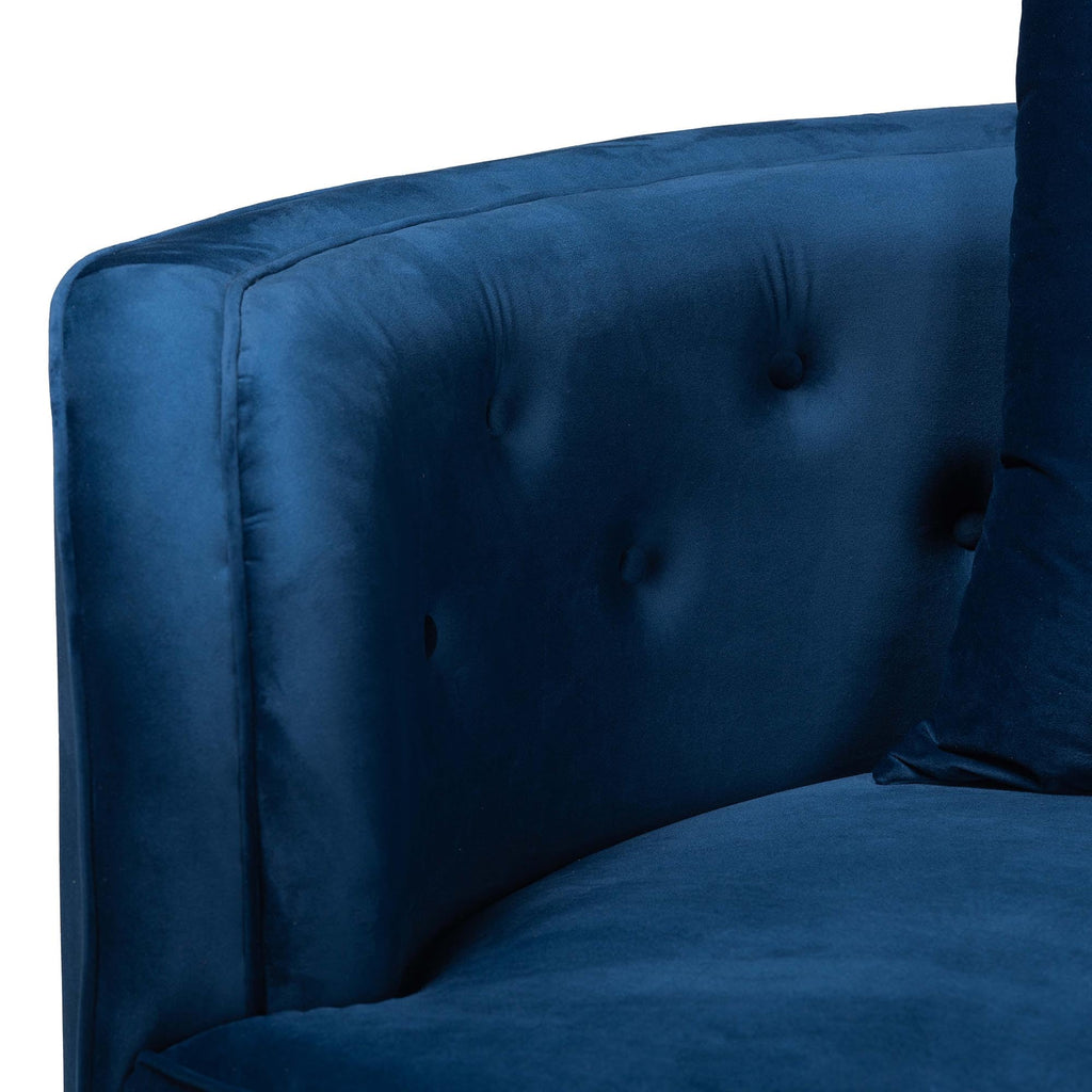 Navy Blue Velvet and Brushed Gold Metal Sofa J5020