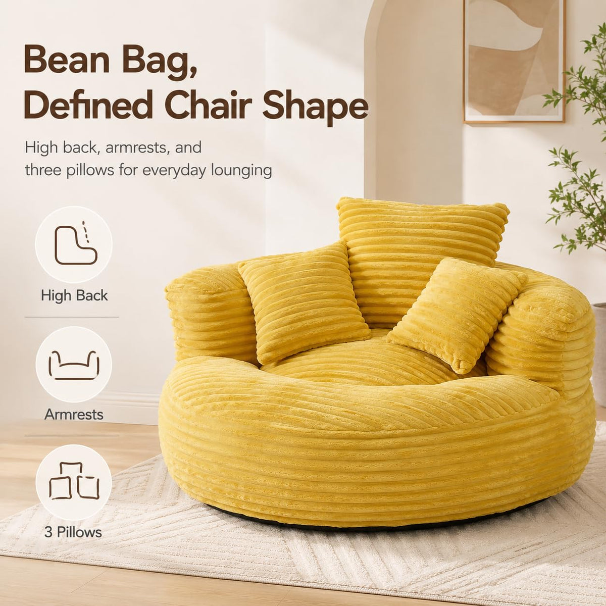 Oversized Mustard Yellow Bean Bag Chair G97245