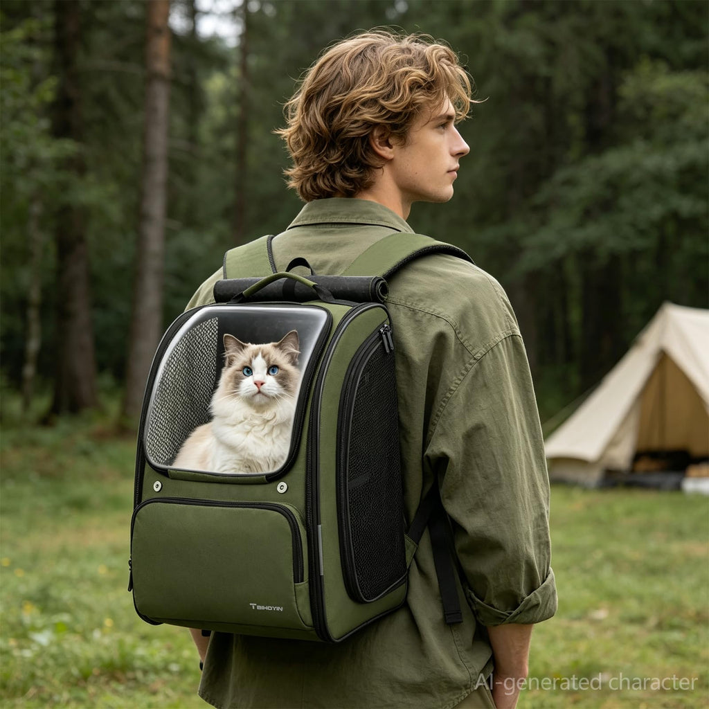 Green Expandable Cat Backpack Carrier W911956