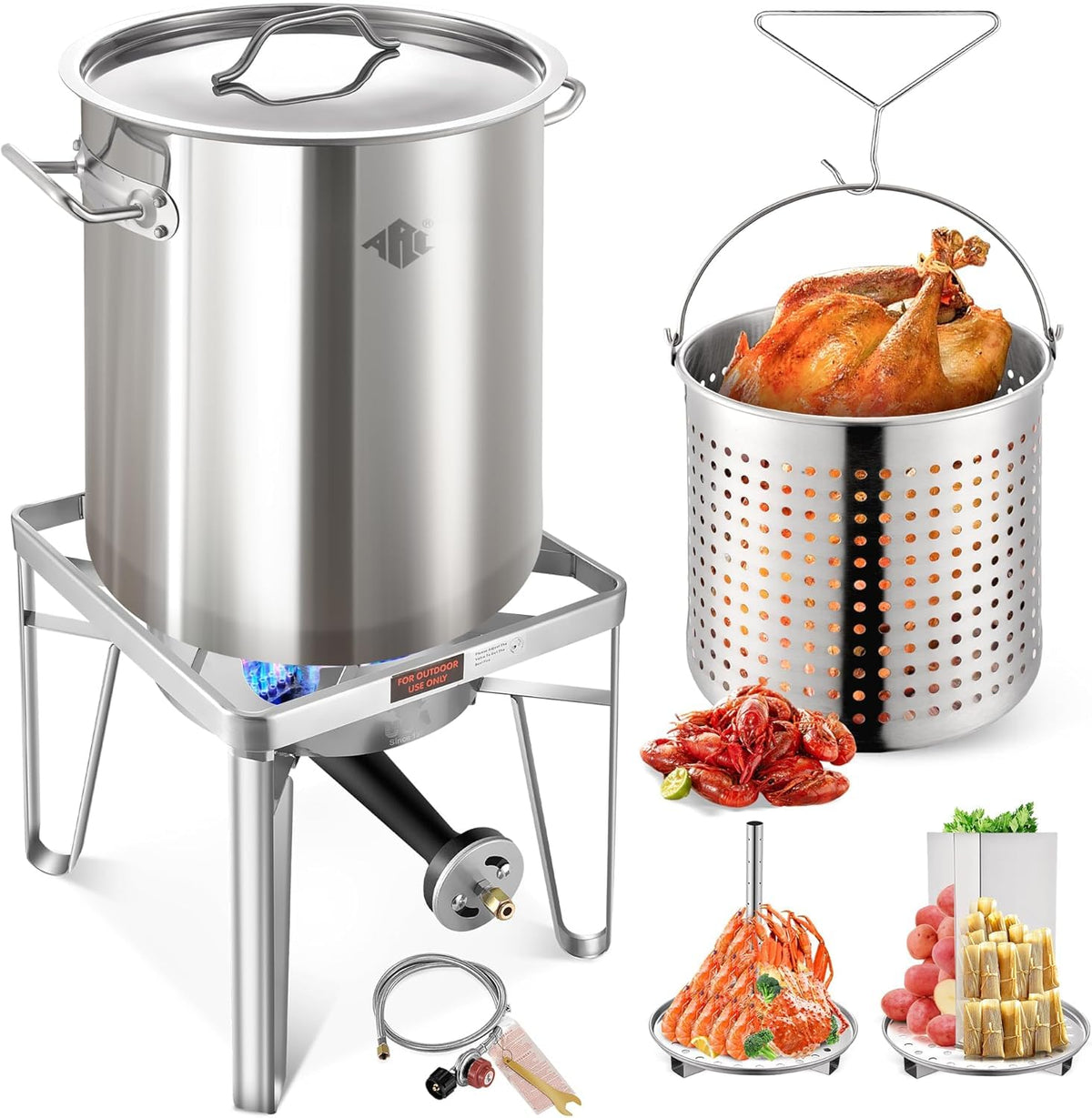 40QT Stainless Steel Stockpot with Basket and Steamer Rack G864832