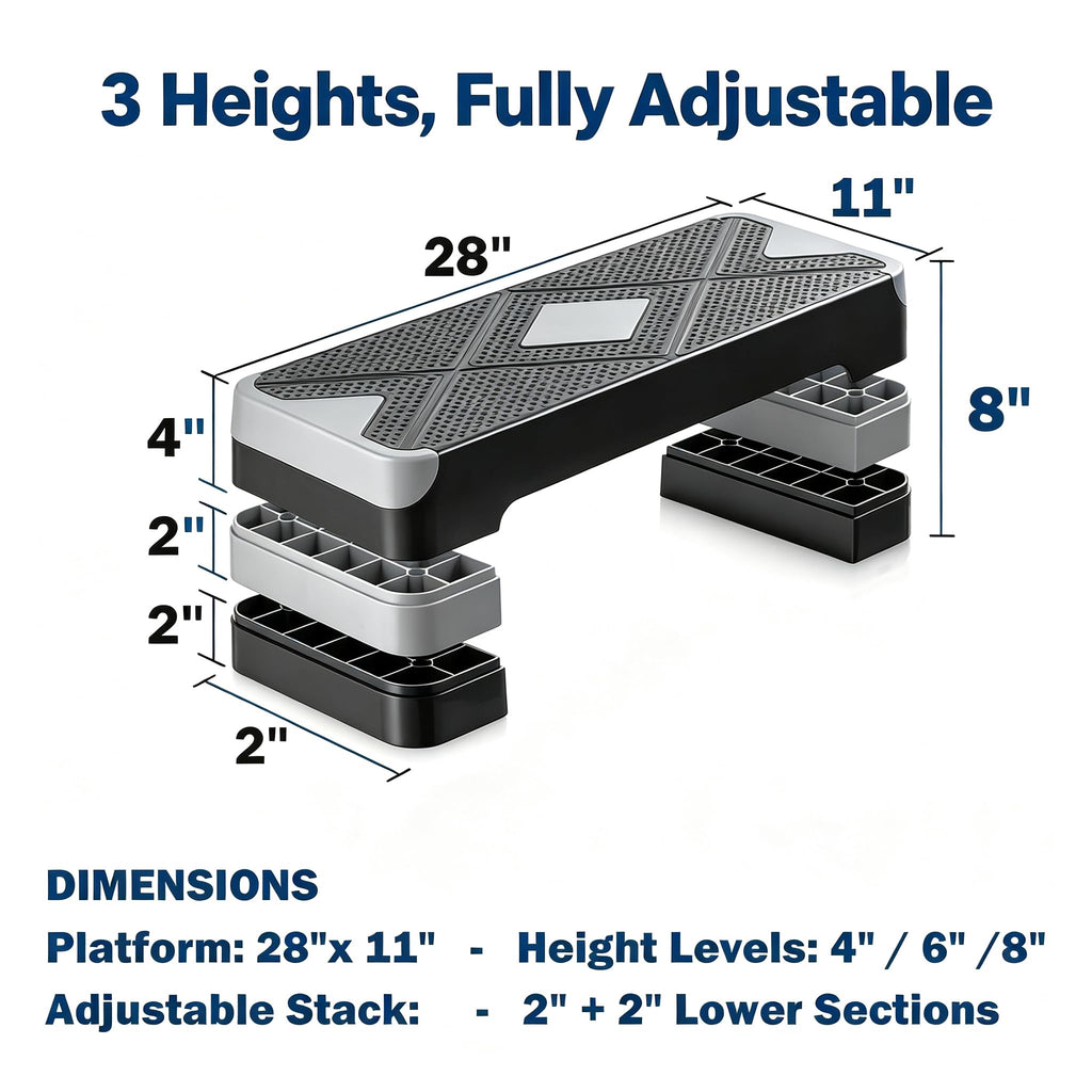 28-Inch Height Adjustable Aerobic Step Platform with 4 Risers K917873