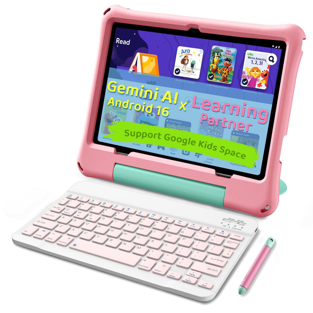 Kids Tablet 10 inch Octa-Core 30GB RAM 64GB ROM with Case Keyboard Mouse Stylus Pink L20927