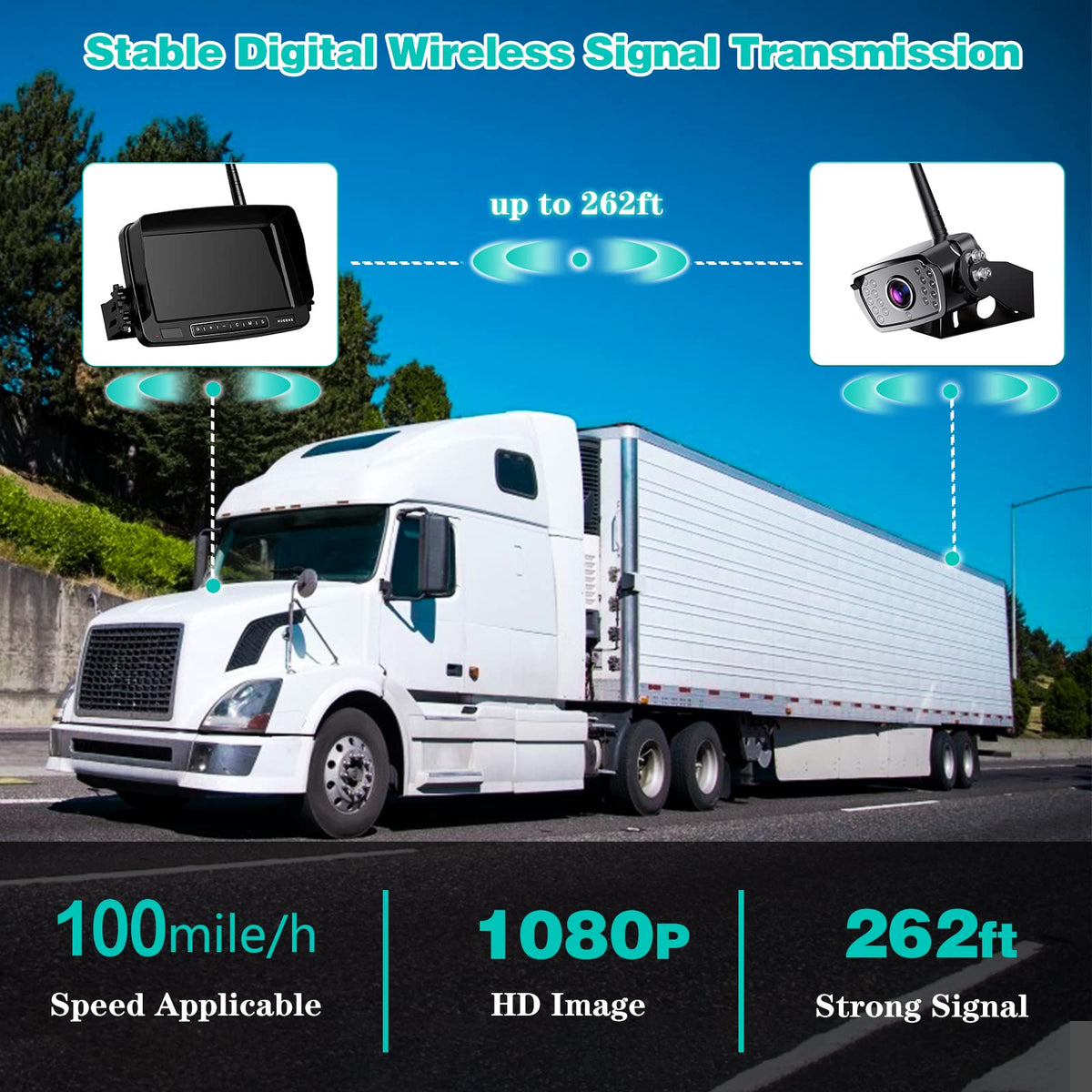 Wireless Backup Camera 7 Inch Monitor Rear View Camera System IP69 Waterproof Night Vision U59457
