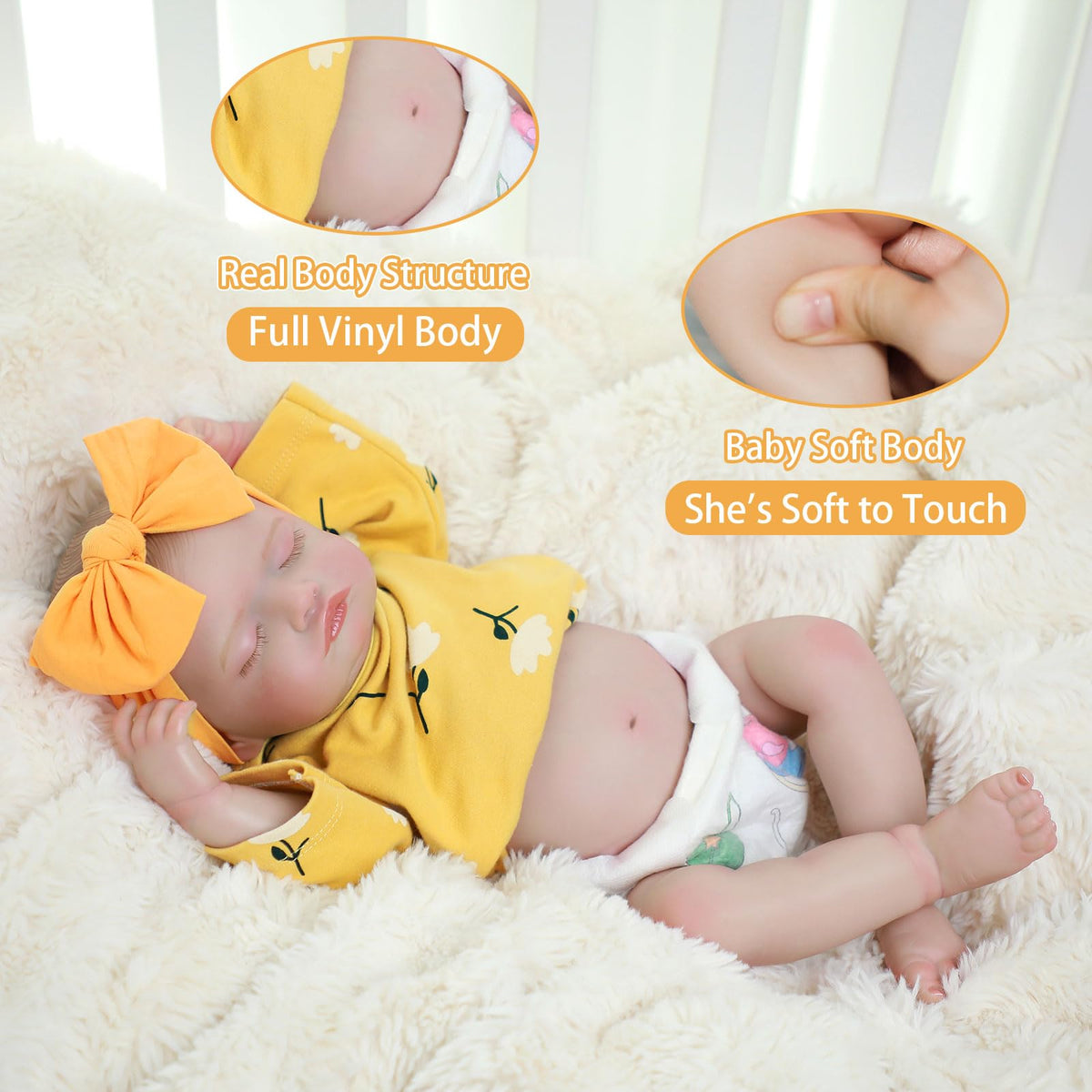 20 Inch Realistic Sleeping Newborn Baby Doll Full Vinyl Body A1768