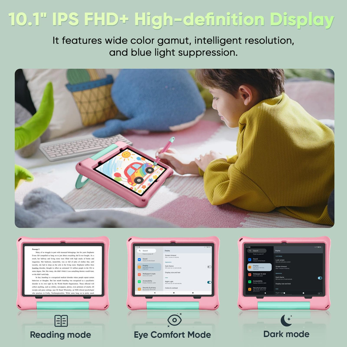 Kids Tablet 10 inch Octa-Core 30GB RAM 64GB ROM with Case Keyboard Mouse Stylus Pink L20927
