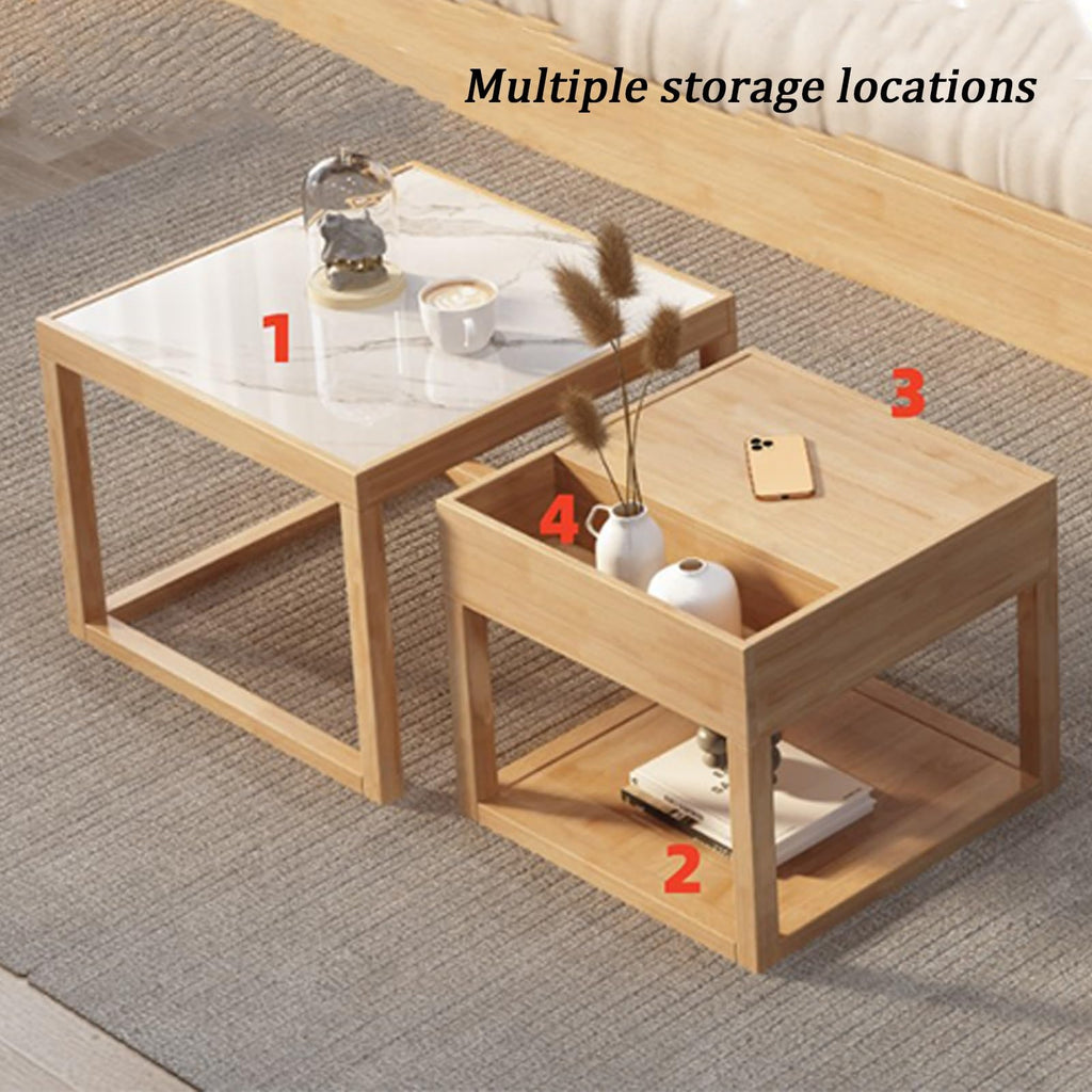 Square Two-Piece Coffee Table Set with Hidden Drawer Storage F7247