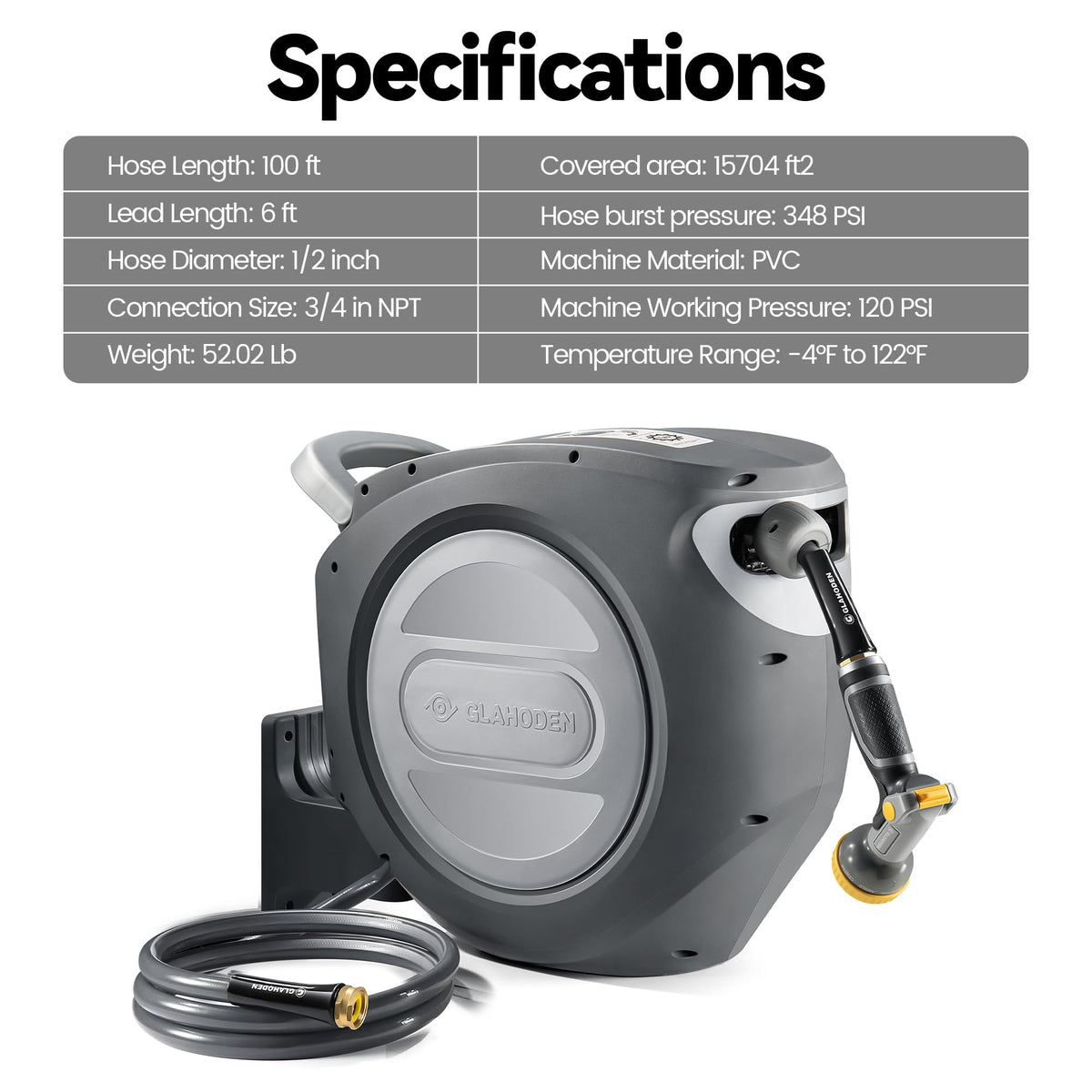 Retractable Garden Hose Reel 1/2 in x 100 ft Heavy Duty Wall Mount I417709