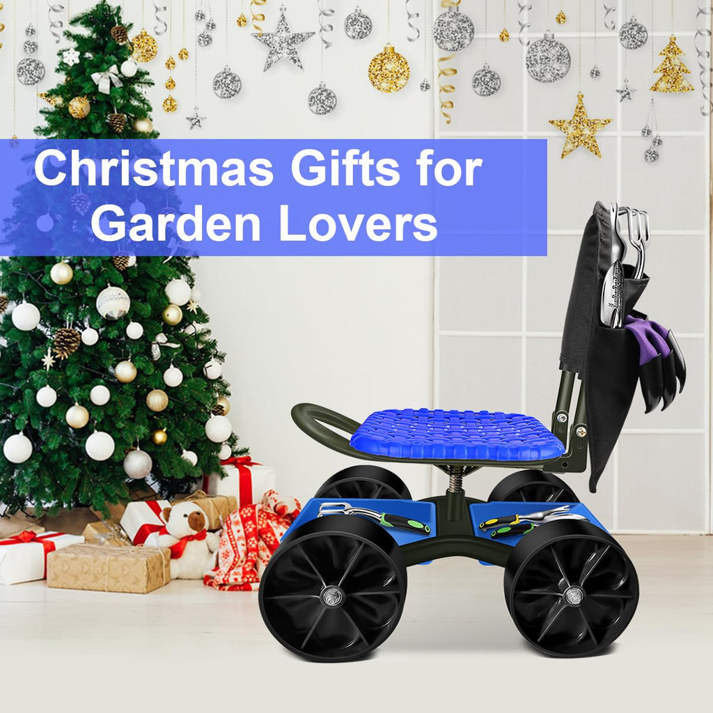 Blue Rolling Garden Cart with Four Wheels and Tool Bag P492