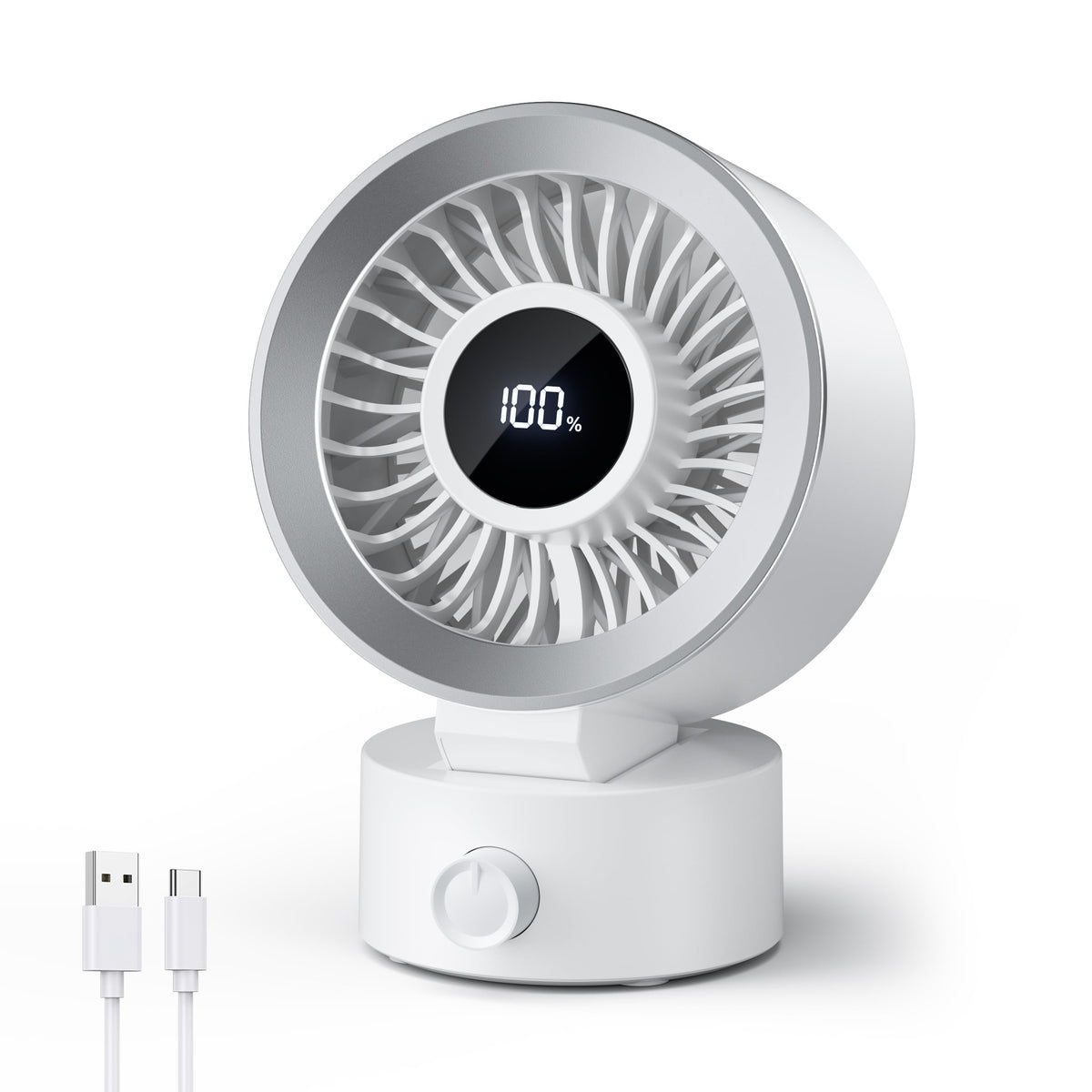 White Rechargeable Desk Fan with 1200mAh Battery O2008