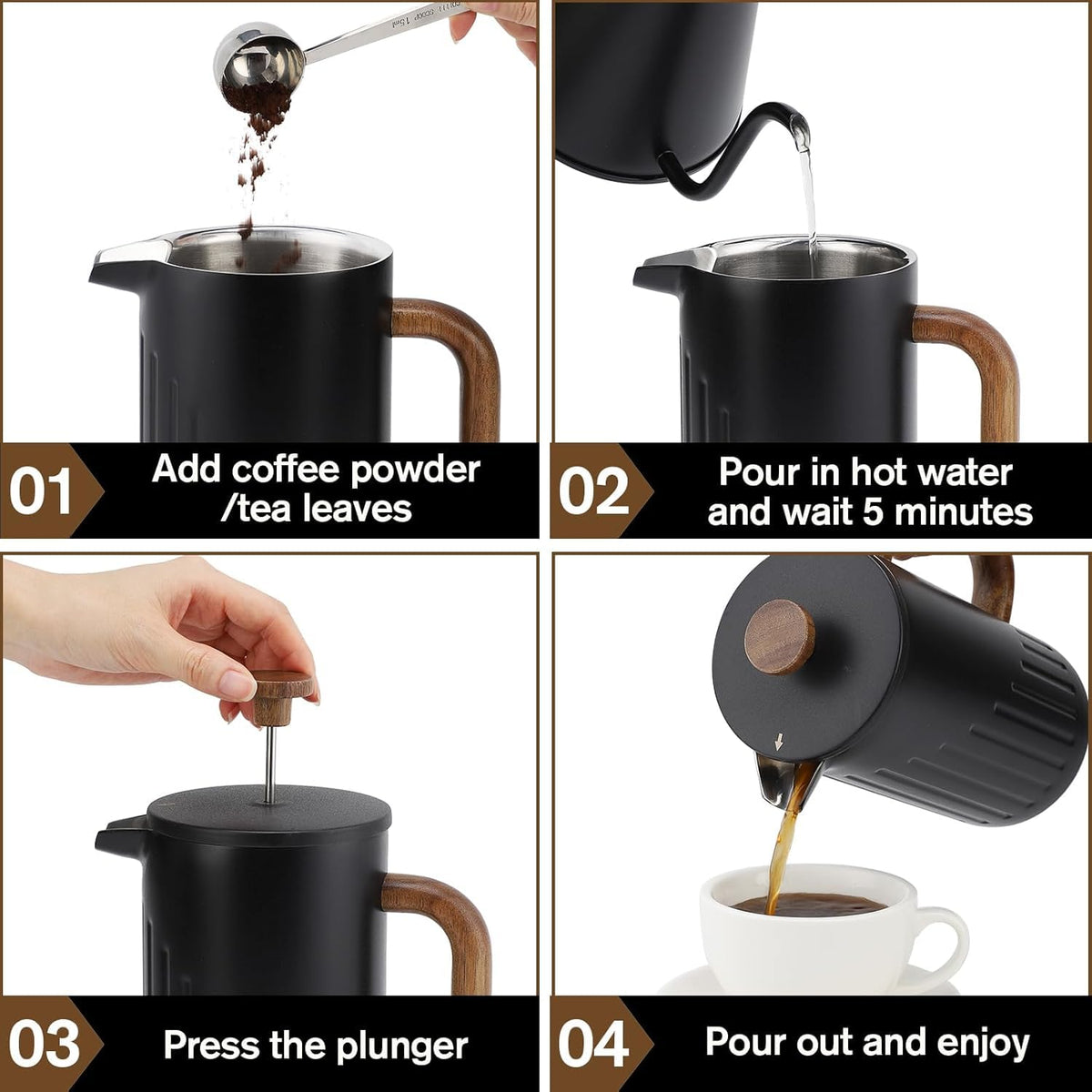 34oz Stainless Steel French Press Coffee Maker H124