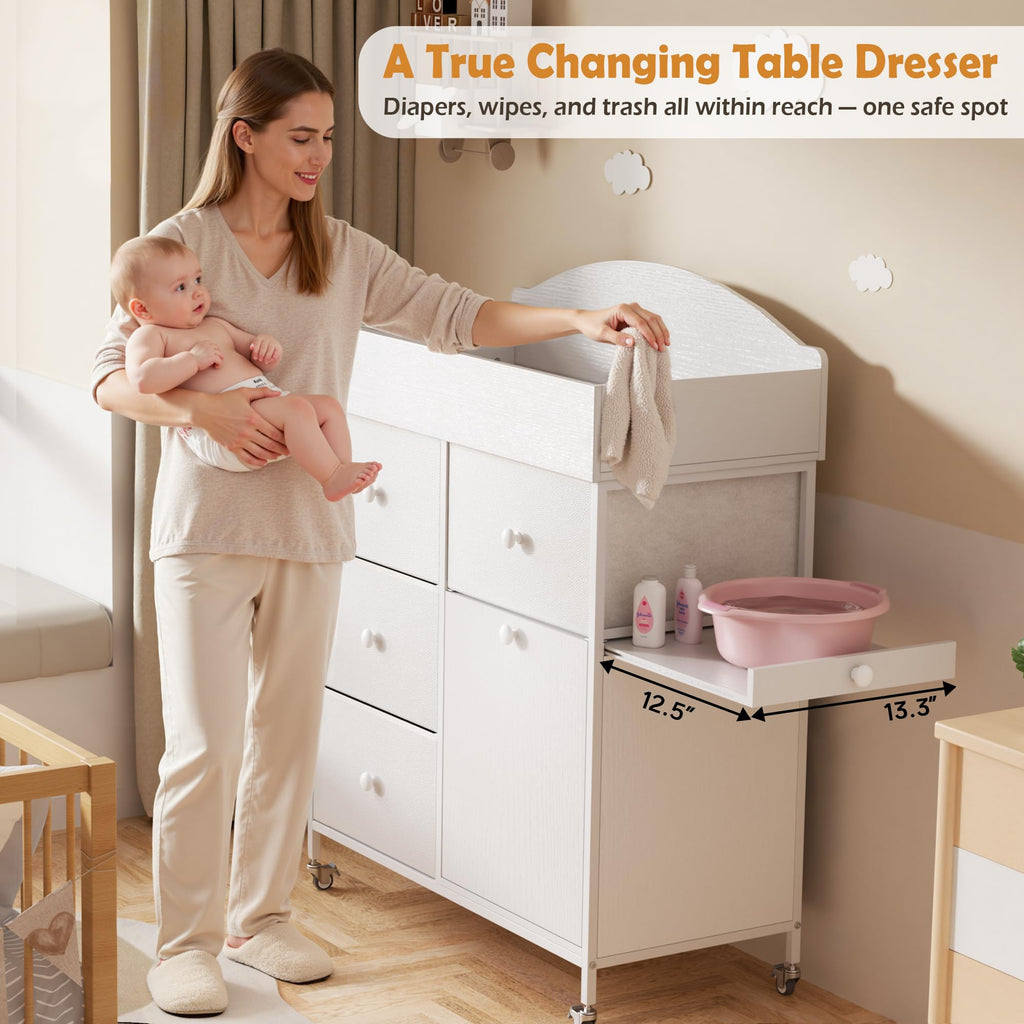 White 4 Drawer Baby Dresser with Changing Table Top E56503