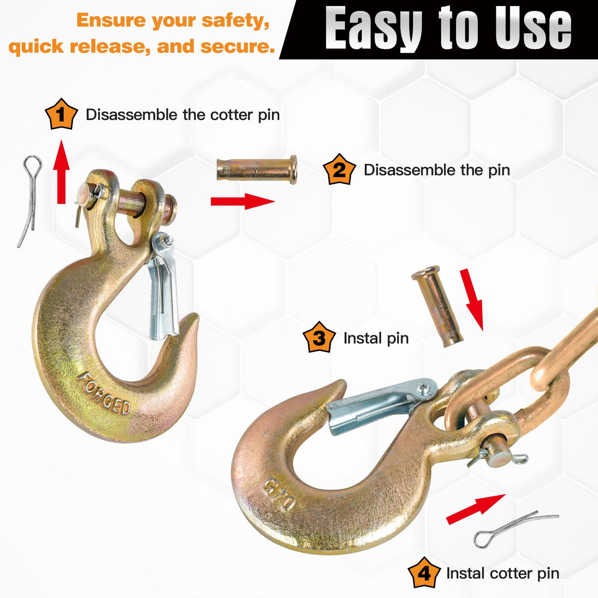 2 Pack 3/8" G70 Clevis Slip Hooks with Safety Latch U623906