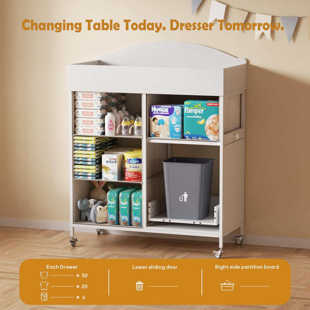 White 4 Drawer Baby Dresser with Changing Table Top E56503