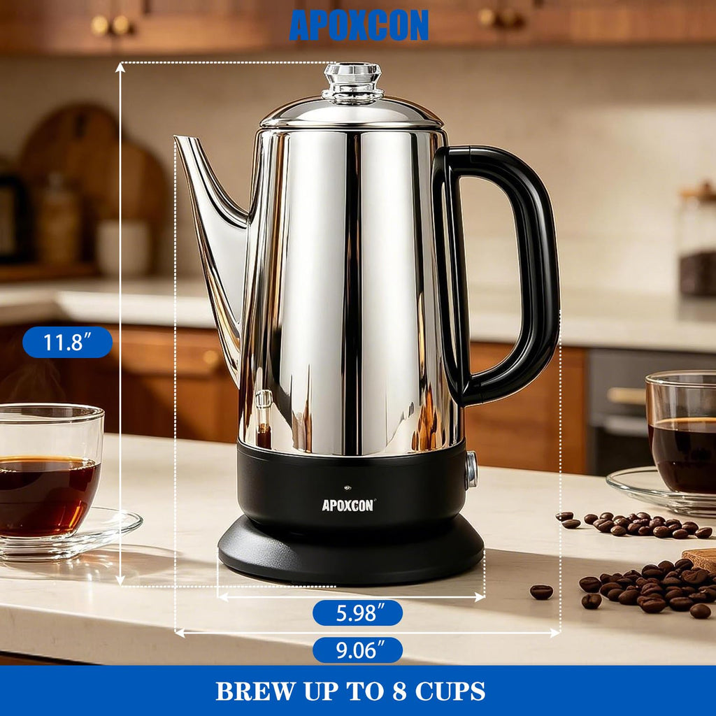 Electric Stainless Steel Coffee Percolator 1200ml 8 Cup W4289
