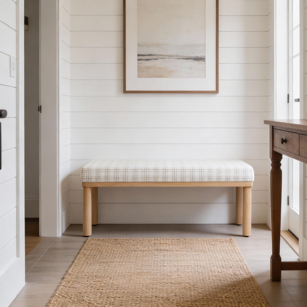 Natural Plaid Woven Fabric Bench Y2684