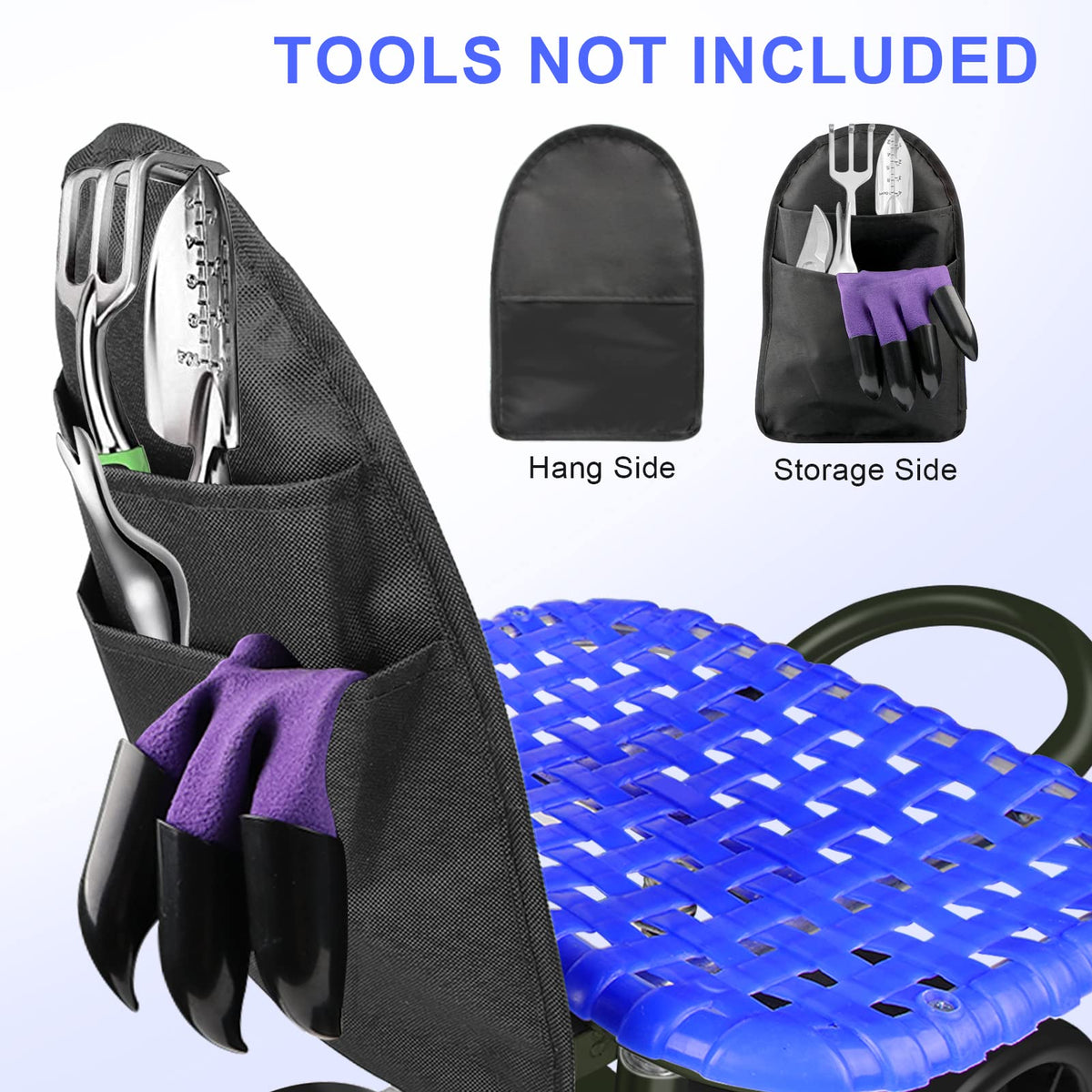 Blue Rolling Garden Cart with Four Wheels and Tool Bag P492