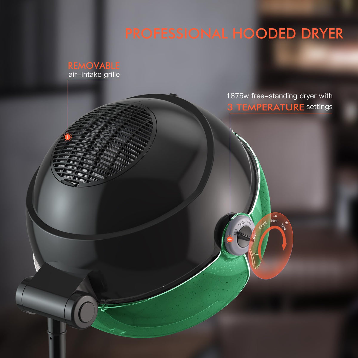 1875W Ionic Hooded Hair Dryer with 3 Temperature Settings M149557