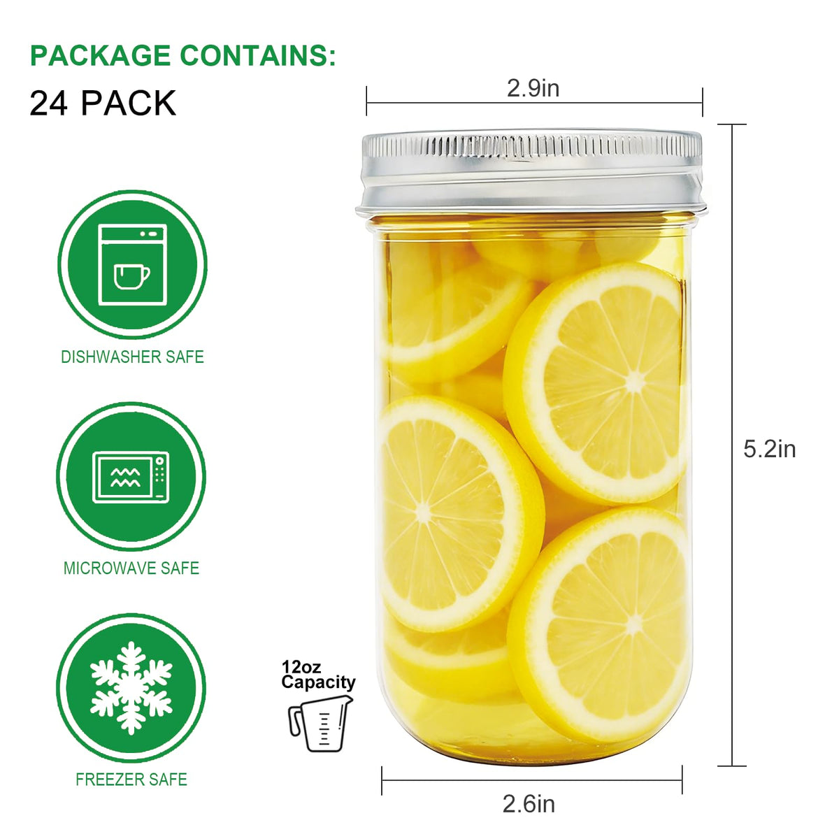 24 Pack 12 oz Mason Jars with Lids V23616