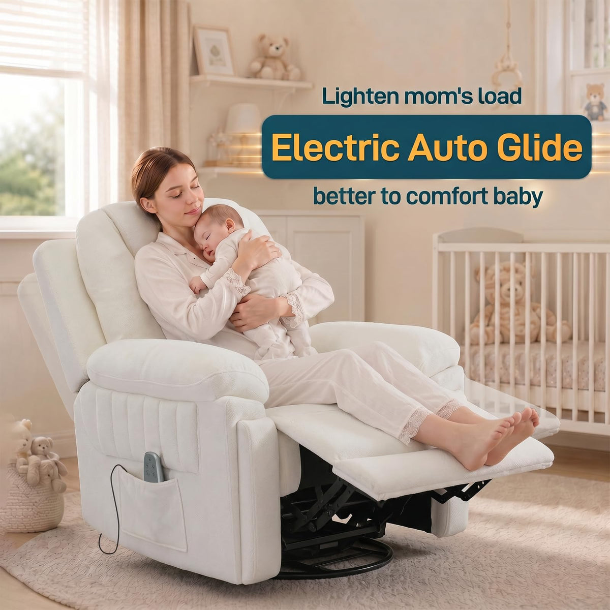 Cream White Electric Automatic Rocking Recliner Chair E9288
