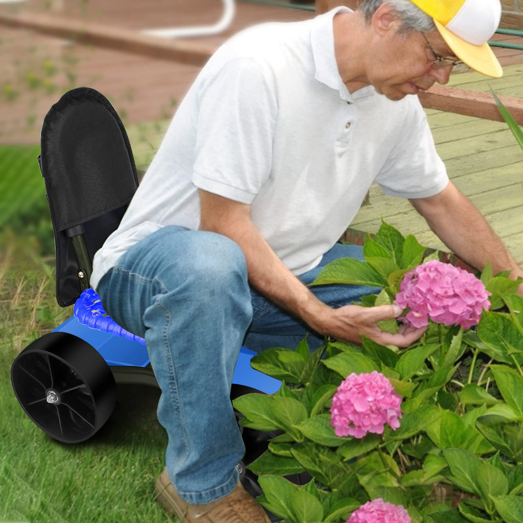 Blue Rolling Garden Cart with Four Wheels and Tool Bag P492