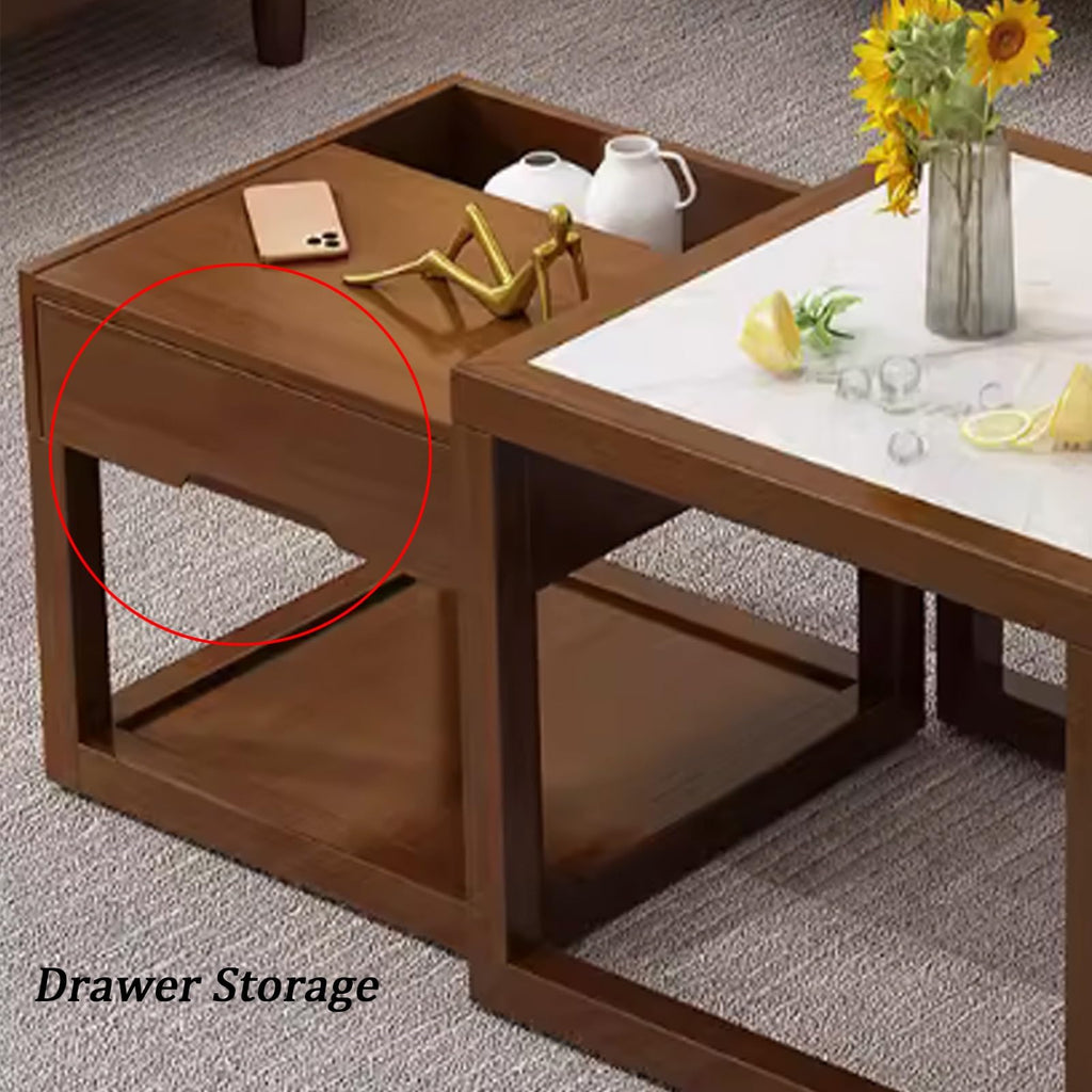 Square Two-Piece Coffee Table Set with Hidden Drawer Storage F7247