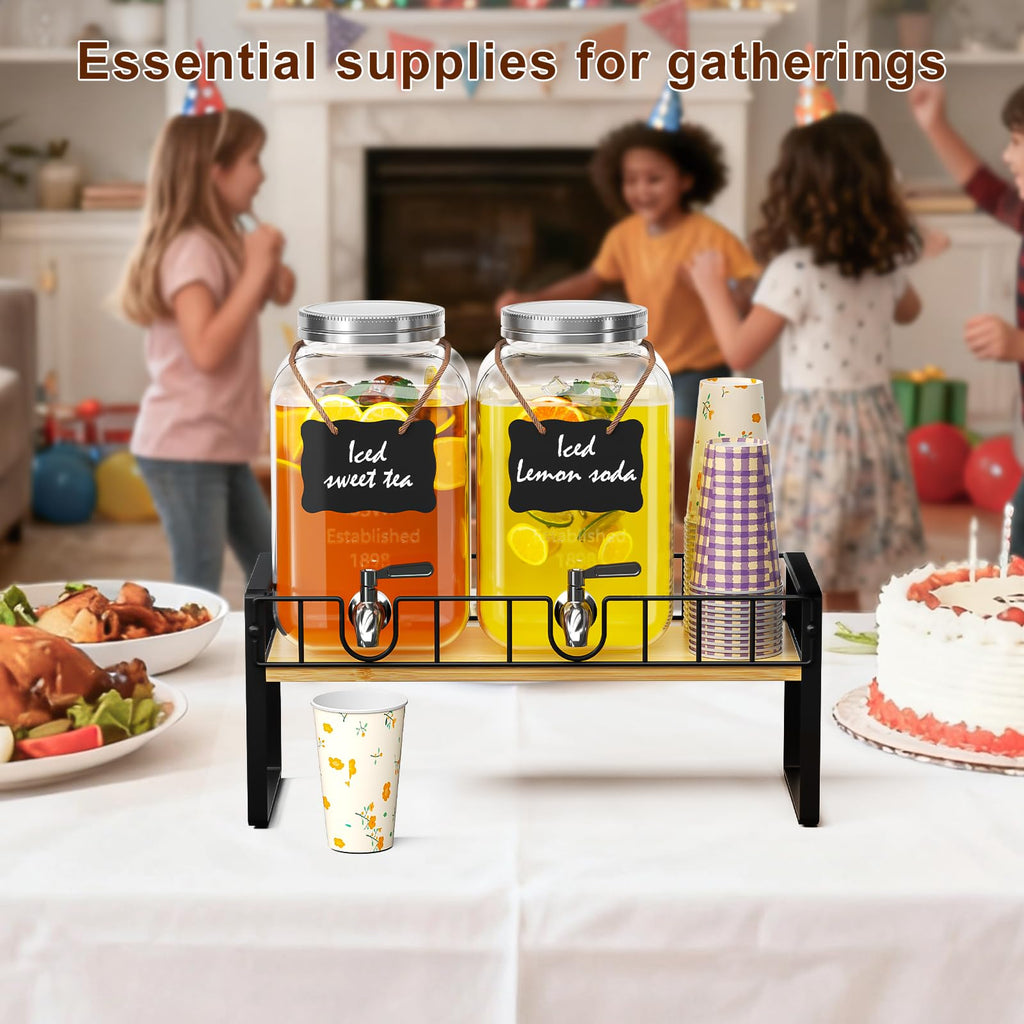 2 Pack 1 Gallon Glass Beverage Dispenser with Spigot and Ice Core F85579