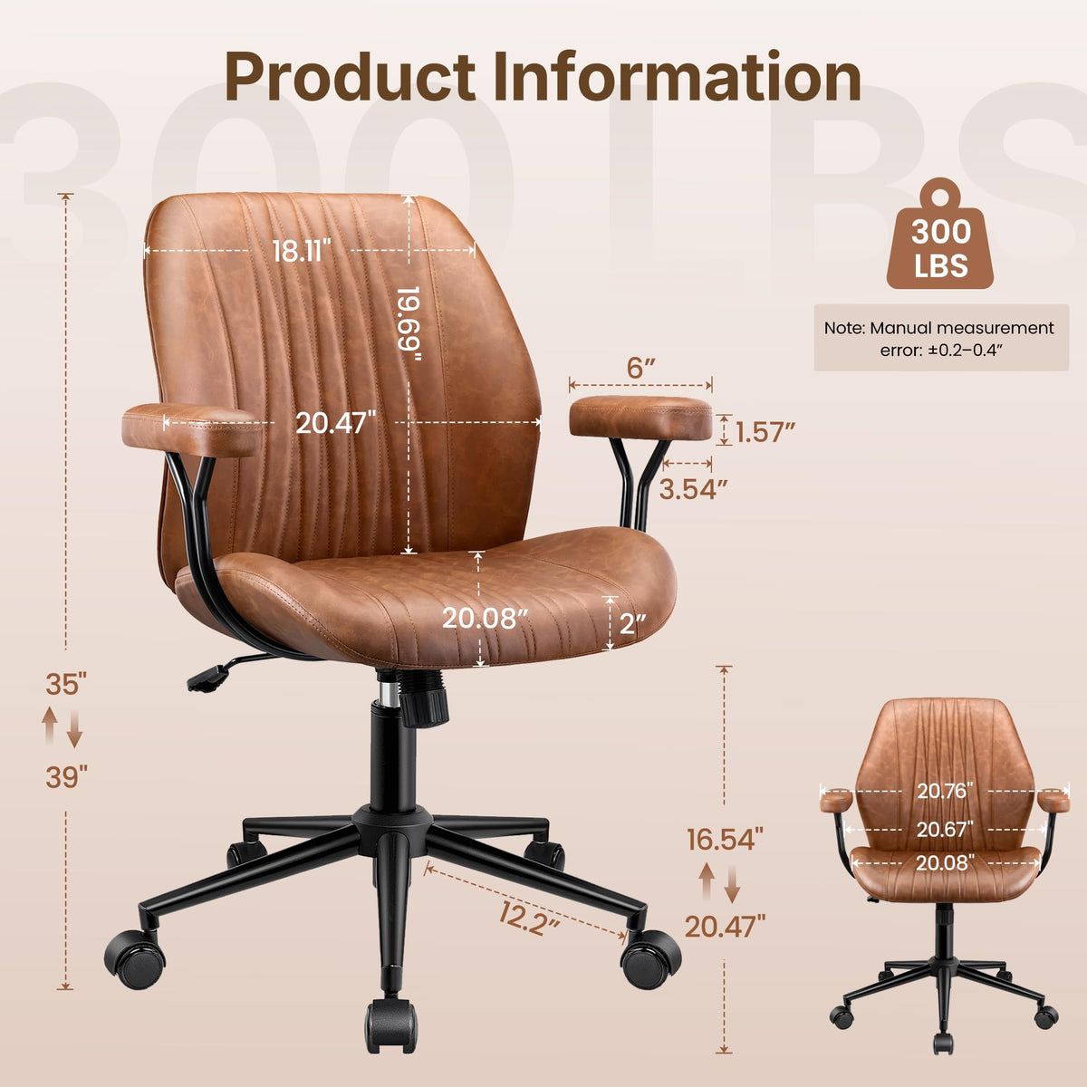 Brown Leather Ergonomic Office Chair E31898