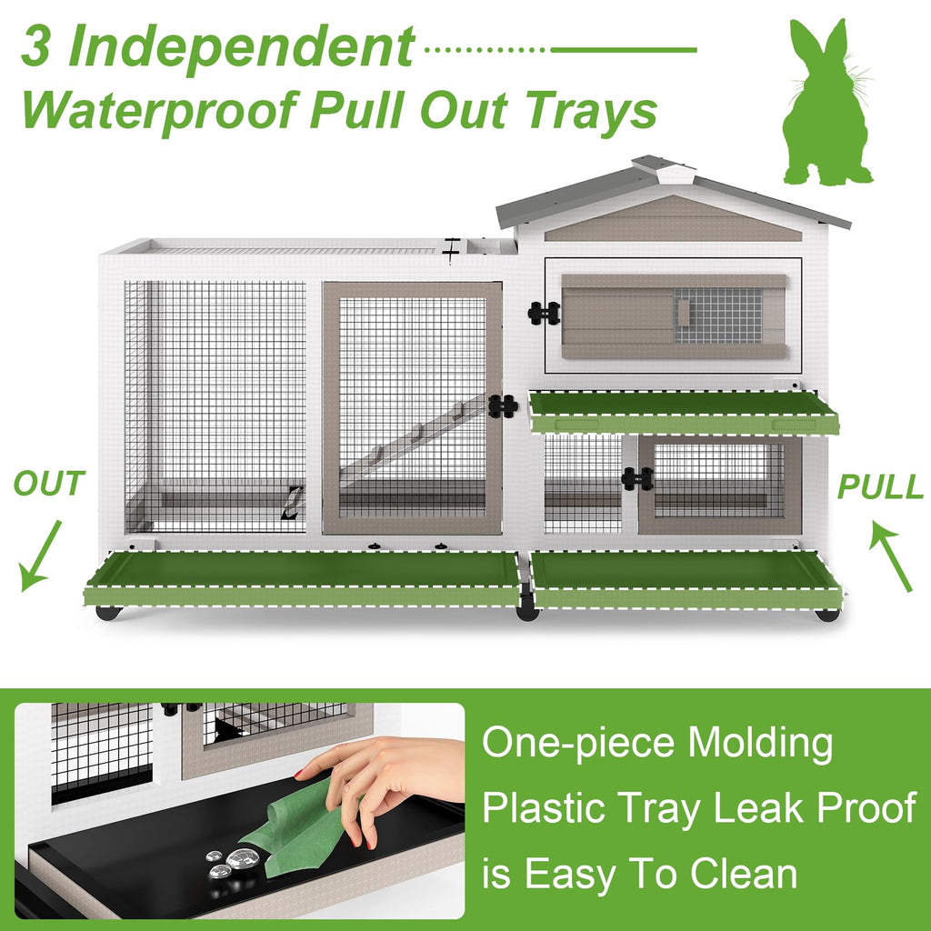 2 Story Wooden Rabbit Hutch with 6 Lockable Wheels K55994