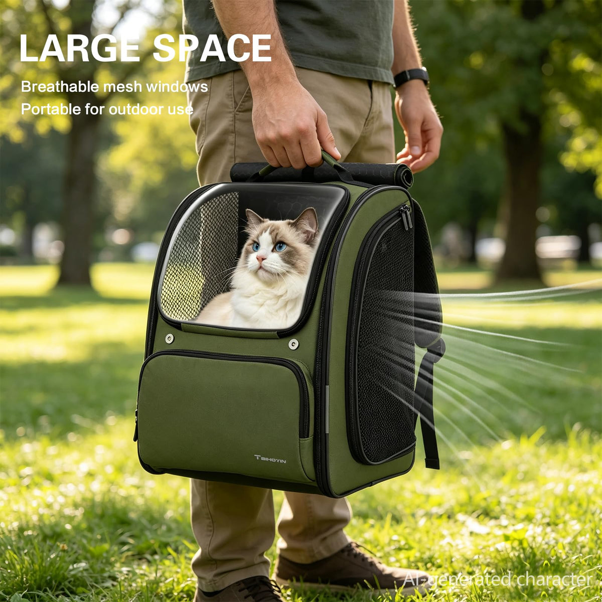 Green Expandable Cat Backpack Carrier W911956