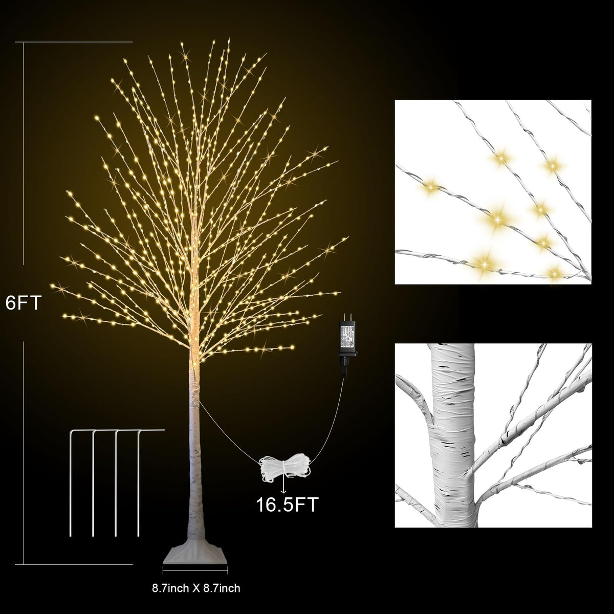 6FT Lighted Birch Tree with 880 LED Warm White Lights Q292