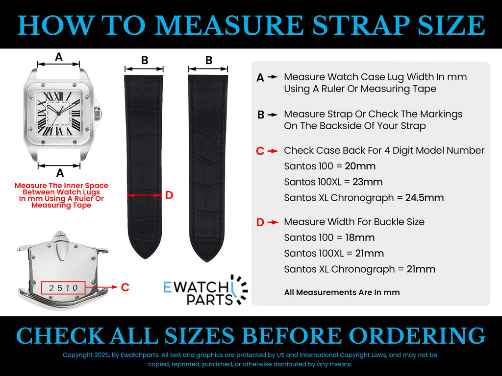 24.5mm Black Leather Watch Band Strap G590