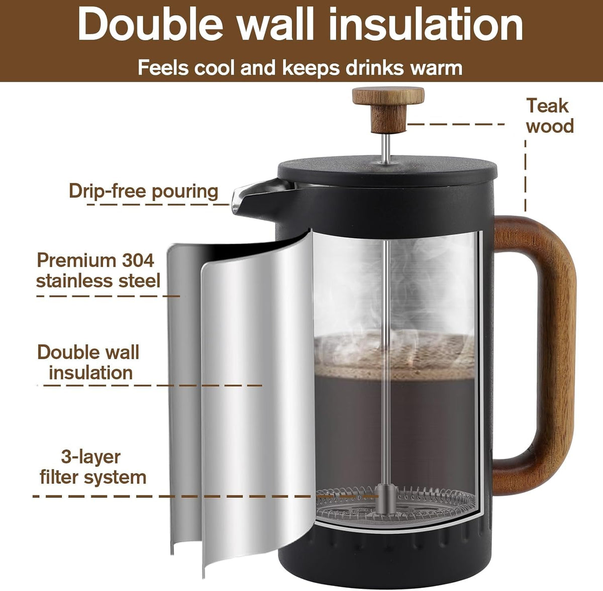 34oz Stainless Steel French Press Coffee Maker H124
