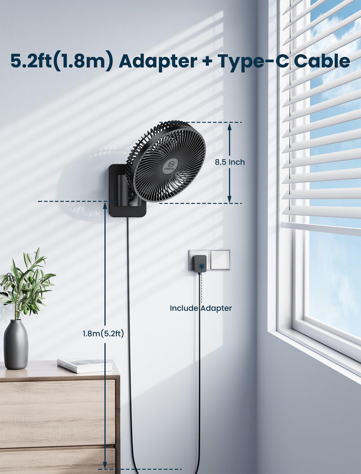 8.5-Inch Quiet Wall-Mounted Oscillation Fan with Remote & Timer O3222