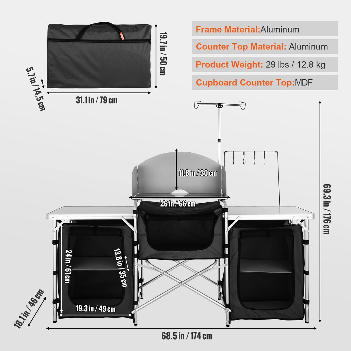 Folding Aluminum Camping Kitchen Table with Storage Bag X394