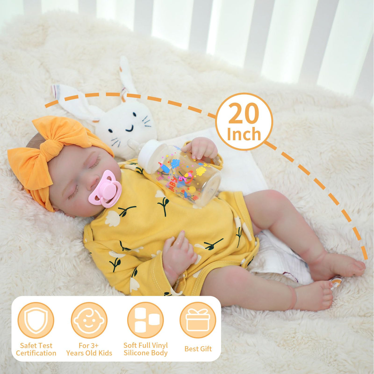 20 Inch Realistic Sleeping Newborn Baby Doll Full Vinyl Body A1768