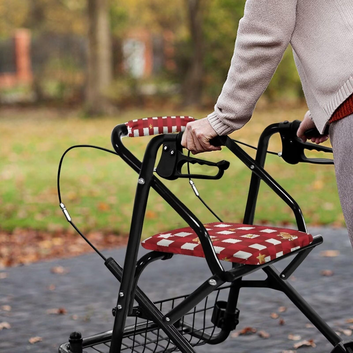 Red Lattice Rollator Walker Accessories Seat and Backrest Rollbar Covers Washable T3834