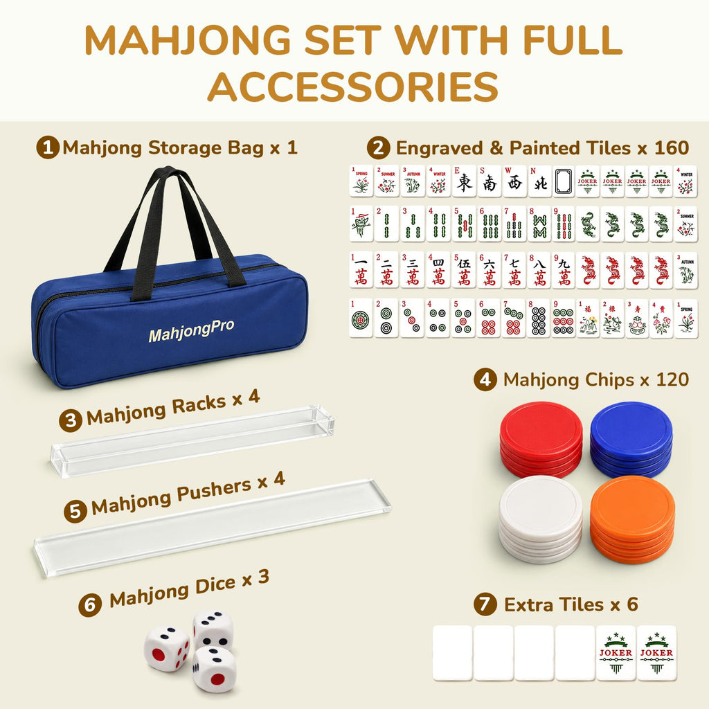 166 Mahjong Tiles 4 Racks 4 Pushers Mahjong Set L36712