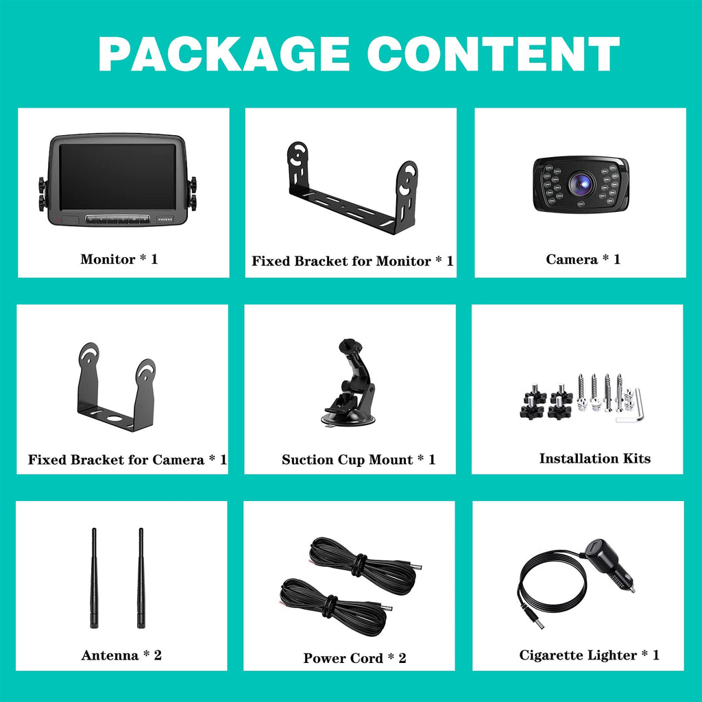 Wireless Backup Camera 7 Inch Monitor Rear View Camera System IP69 Waterproof Night Vision U59457