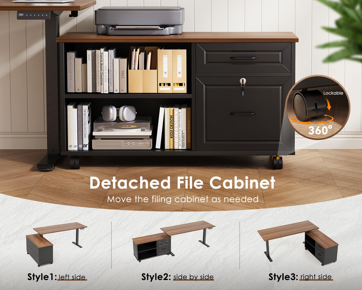 55" L Shaped Electric Standing Desk with Cabinet Sets K345077