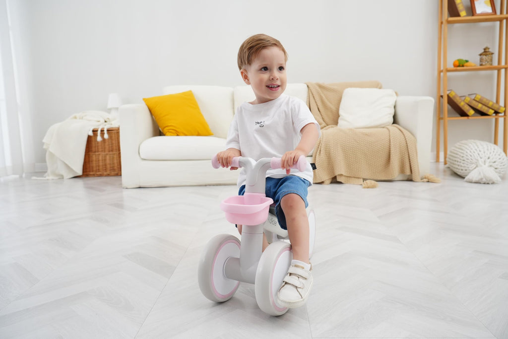 Pink Toddler Balance Bike with Adjustable Seat and Front Basket J815