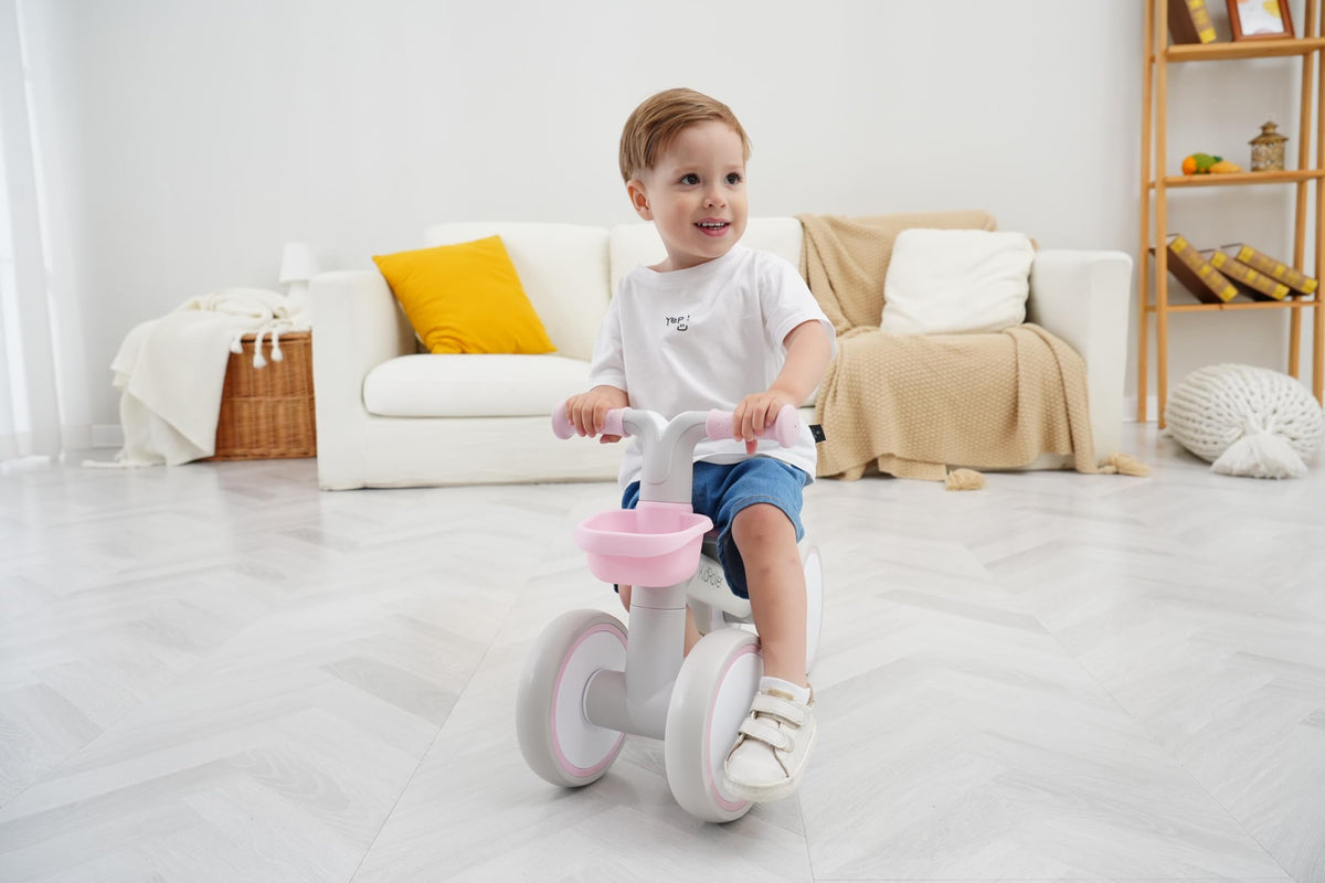 Pink Toddler Balance Bike with Adjustable Seat and Front Basket J815