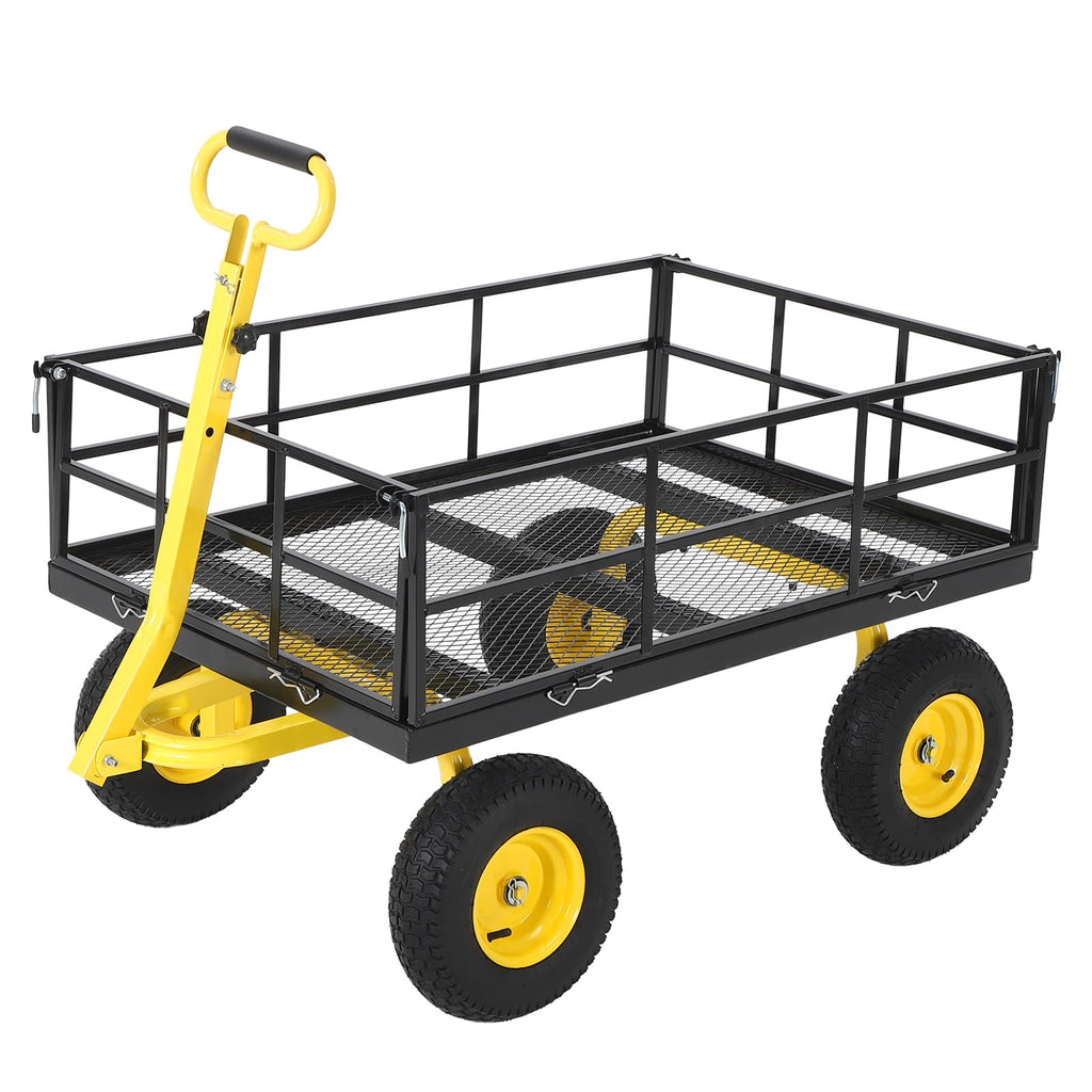 Heavy Duty Steel Garden Cart, 1200 LBS Load Capacity Wagon with 10 inch Tire and Rotating Handle, Black R105