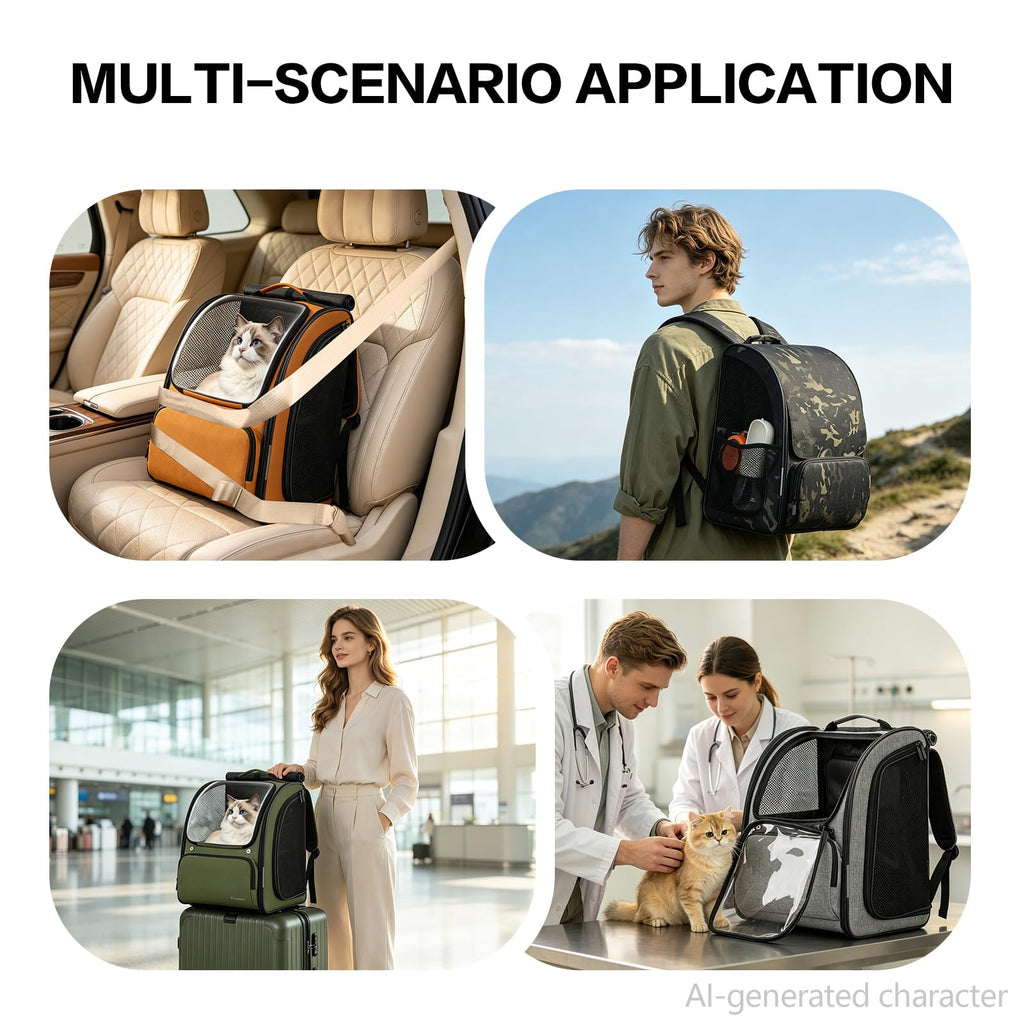 Green Expandable Cat Backpack Carrier W911956