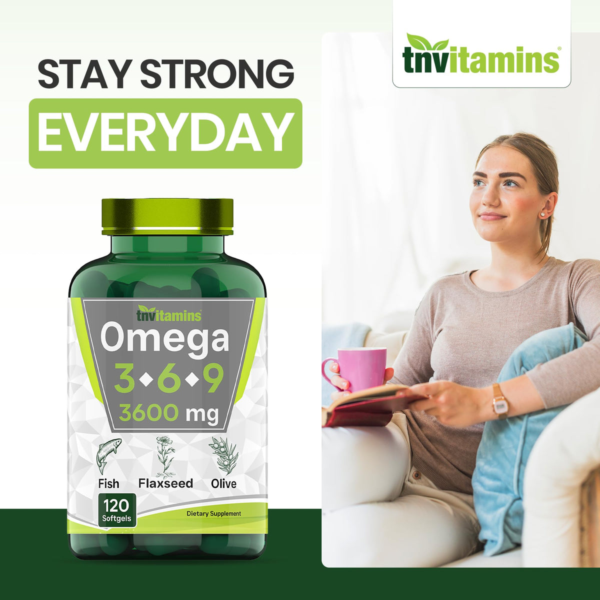 3600mg Omega 3 6 9 Softgels Fish Oil Flaxseed Olive Oil Z894131