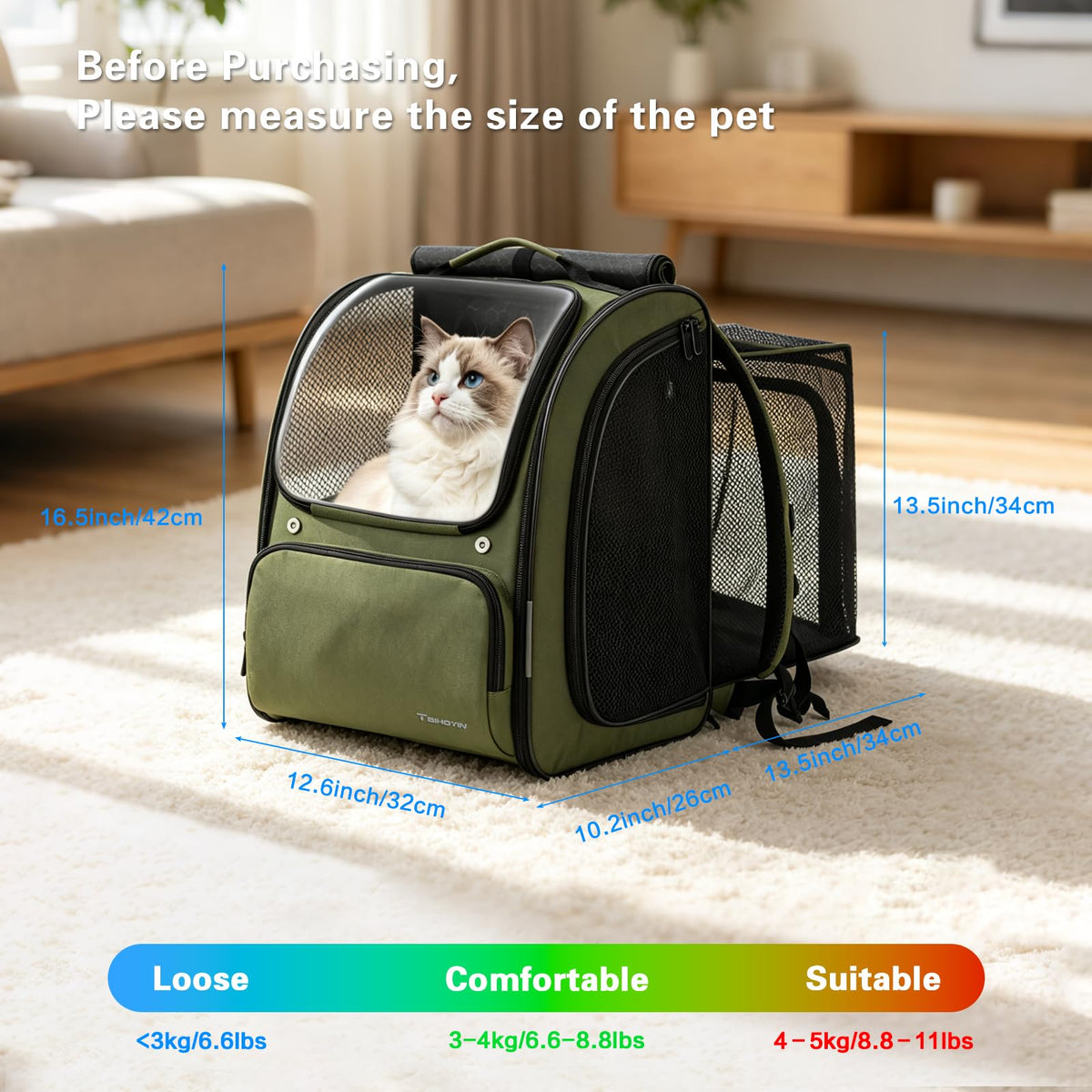 Green Expandable Cat Backpack Carrier W911956