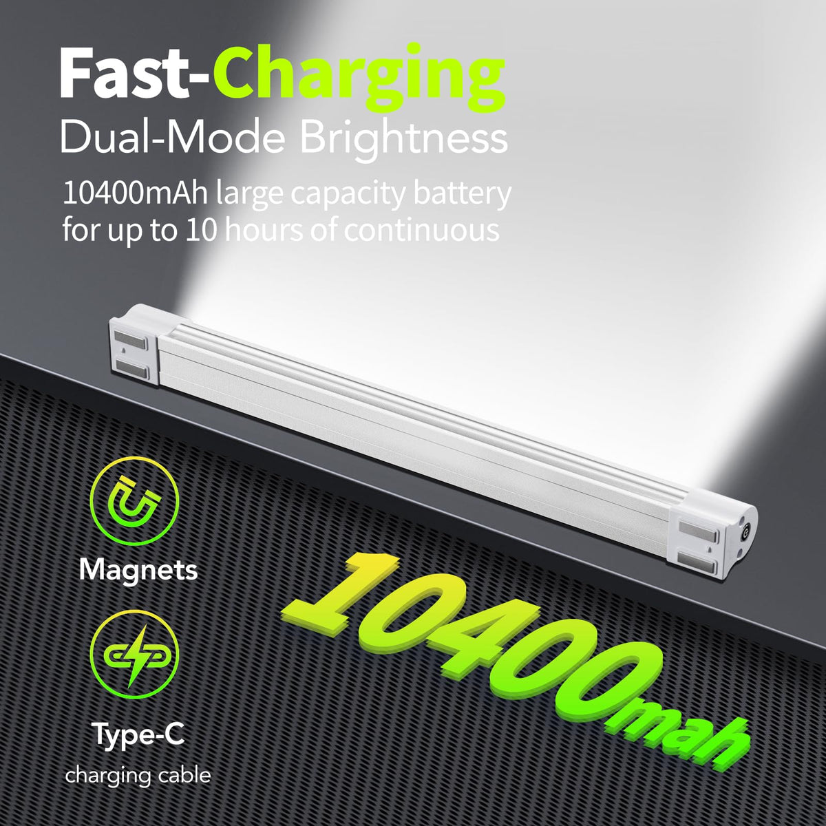 LED Tube Magnetic Work Light 6000Lumens 10400mAh USB Rechargeable S43491