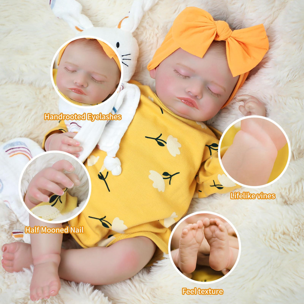 20 Inch Realistic Sleeping Newborn Baby Doll Full Vinyl Body A1768