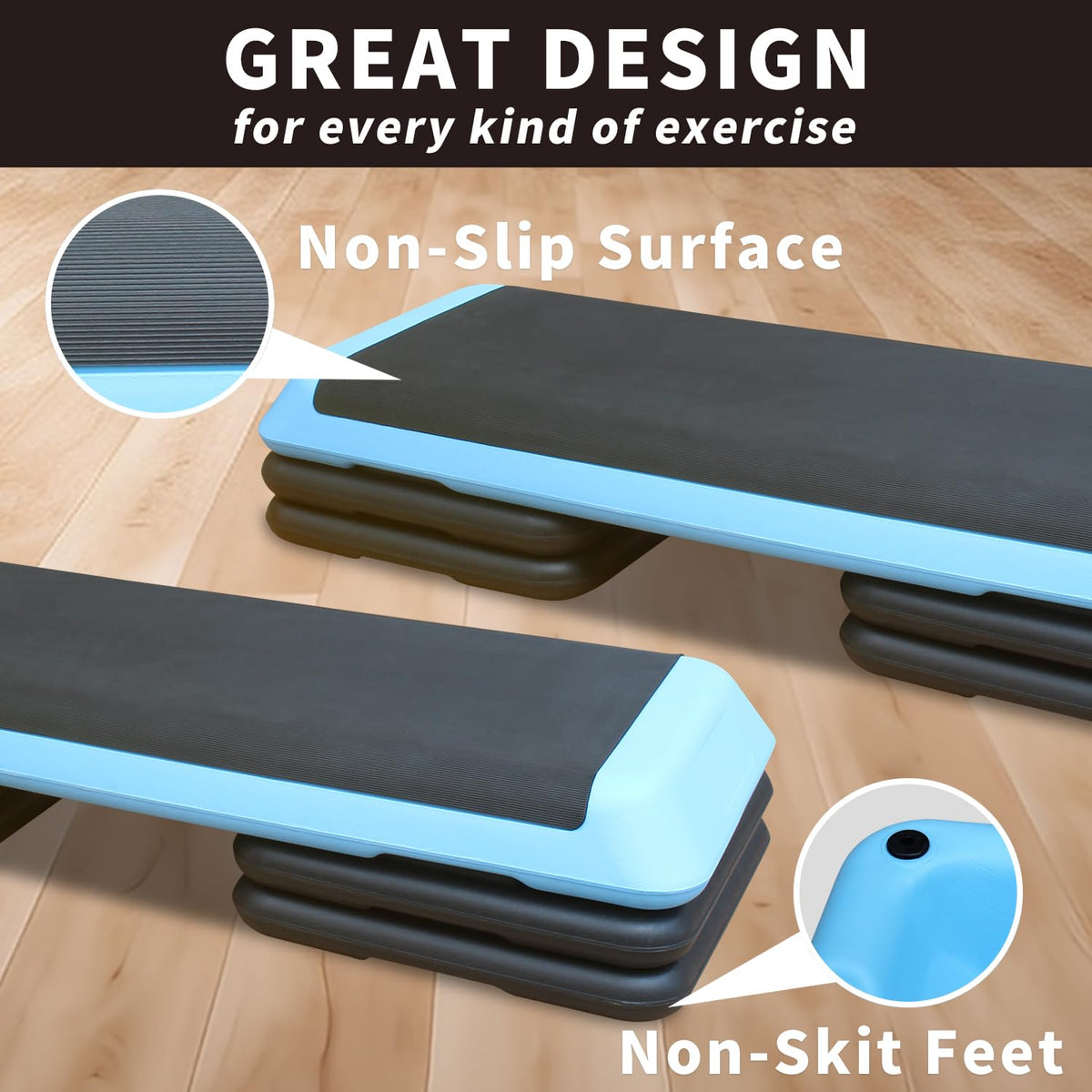 43'' Height-Adjustable Aerobic Stepper with 4 Detachable Risers L3838