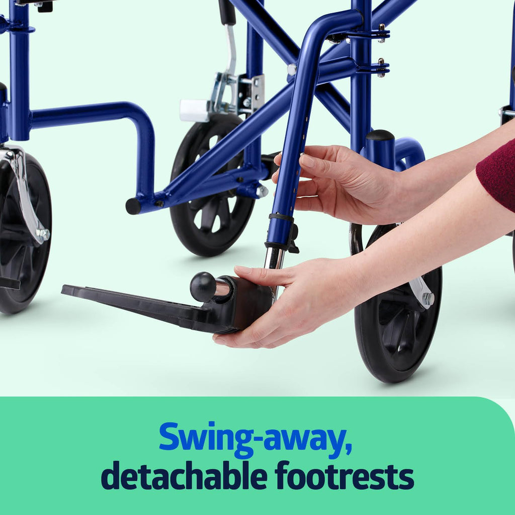 Lightweight Foldable Transport Wheelchair with Handbrakes and 12-Inch Wheels Y14277