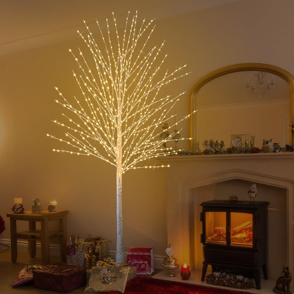 6FT Lighted Birch Tree with 880 LED Warm White Lights Q292